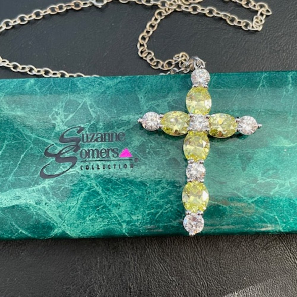 Vintage Suzanne Somers sterling silver necklace w/ cross set in cubic zirconias